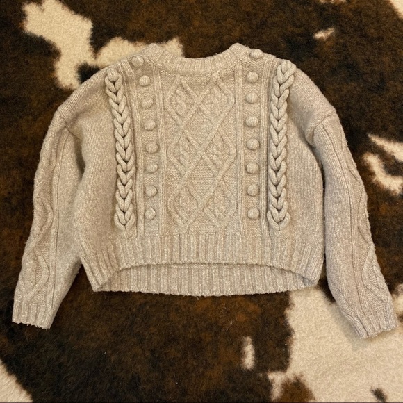 H&M Cable Knit Pom Sweater Crewneck Tan Brown - Picture 2 of 8
